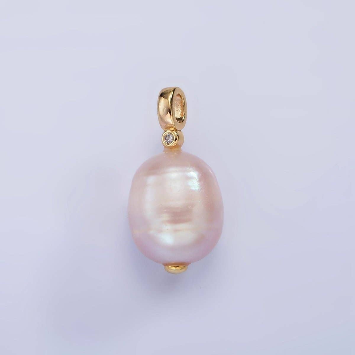 14K Gold Filled Pink Lavender, Pink Ringed Button CZ Pearl Pendant