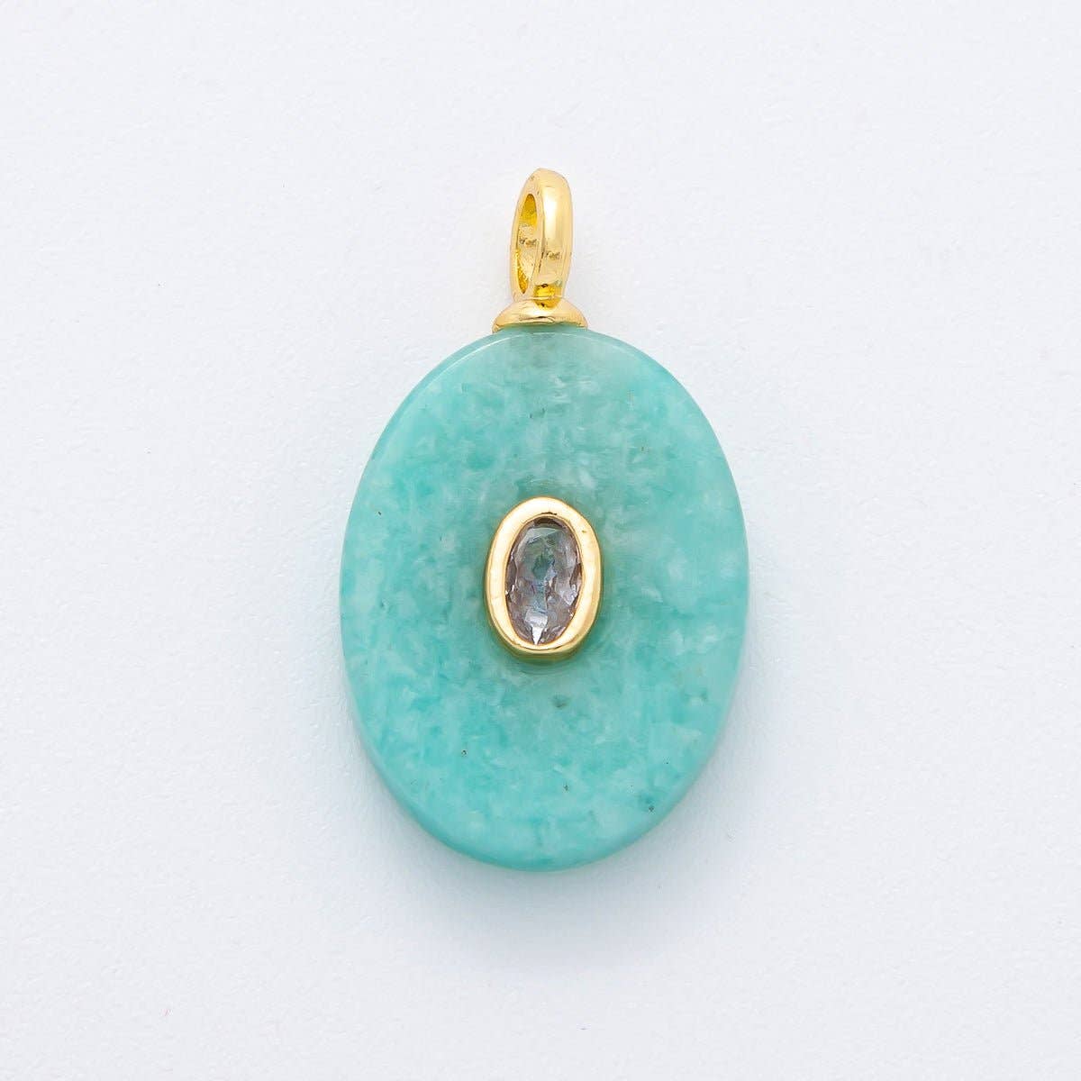 18K Gold Filled CZ Embedded Natural Gemstone Oval Charm | N720 - N741