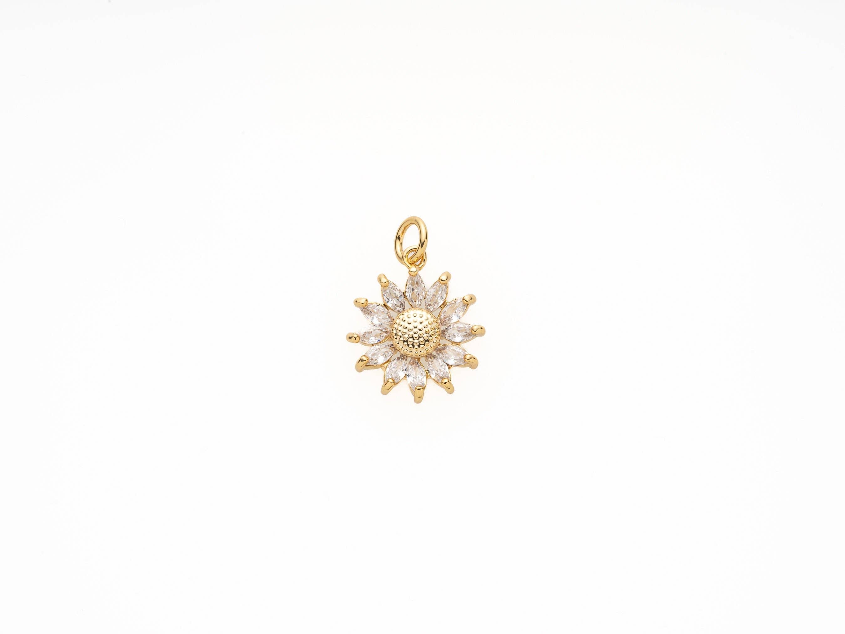 Sunflower Daisy Gold Charm Pendant with