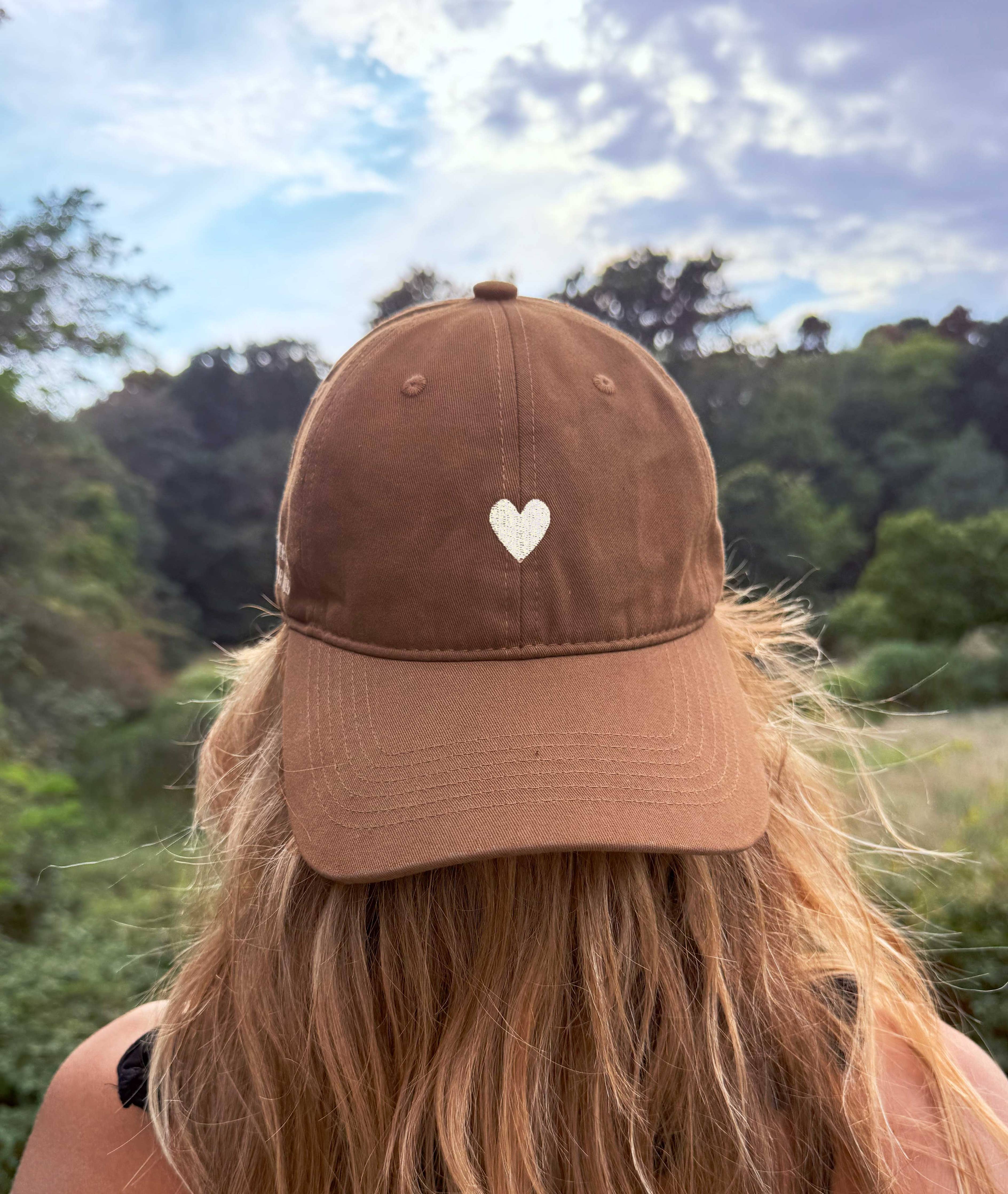 Mocha Cotton Dad Hat - Embroidered Heart Cap