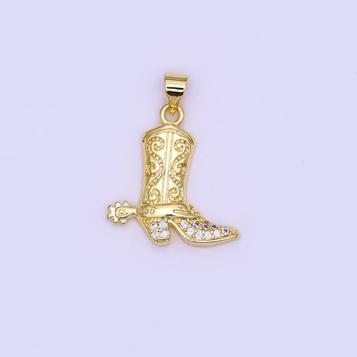 24K Gold Filled Micro Paved CZ Cowboy Boots Pendant