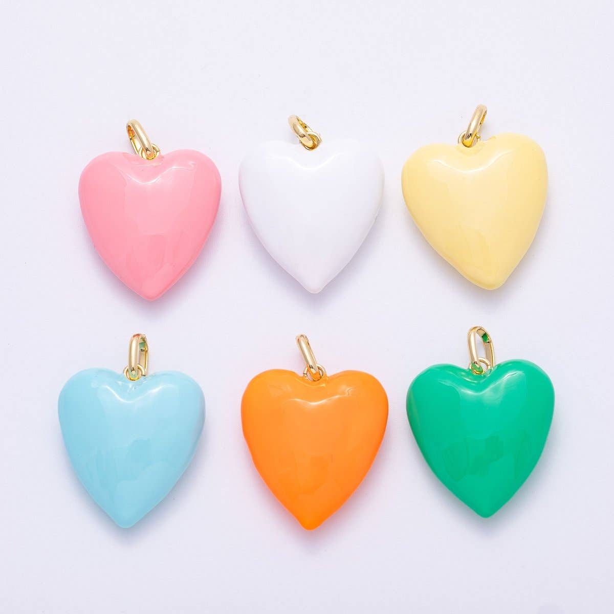 16K Gold Filled 35mm Colorful Pastel Enamel Chubby Heart Pendant | Charms-00583 ~ Charms-00588