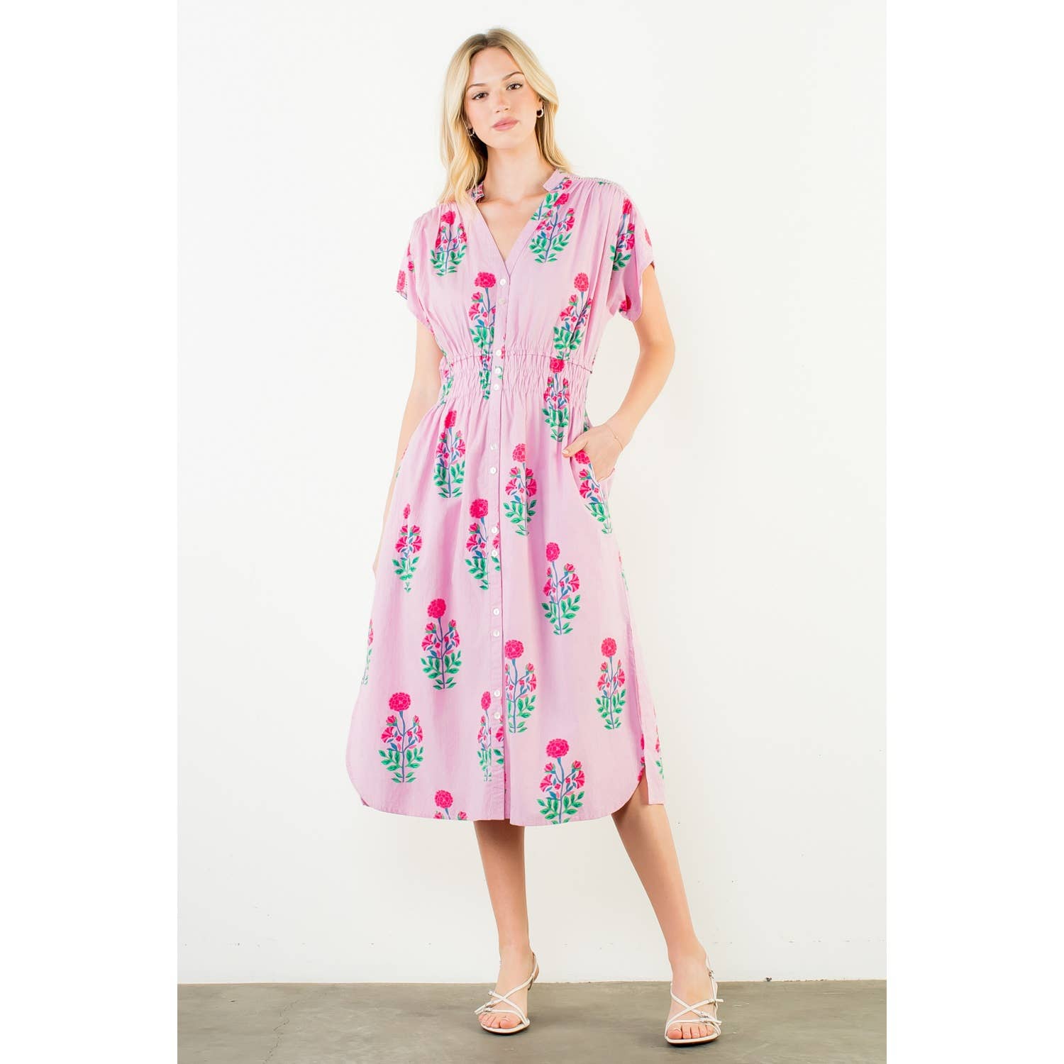 Short Sleeve Floral Print Midi Dress