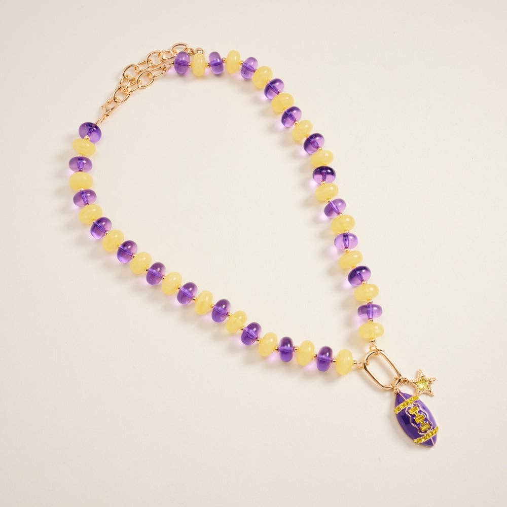 Football Star Stone Pendant Bead Necklace