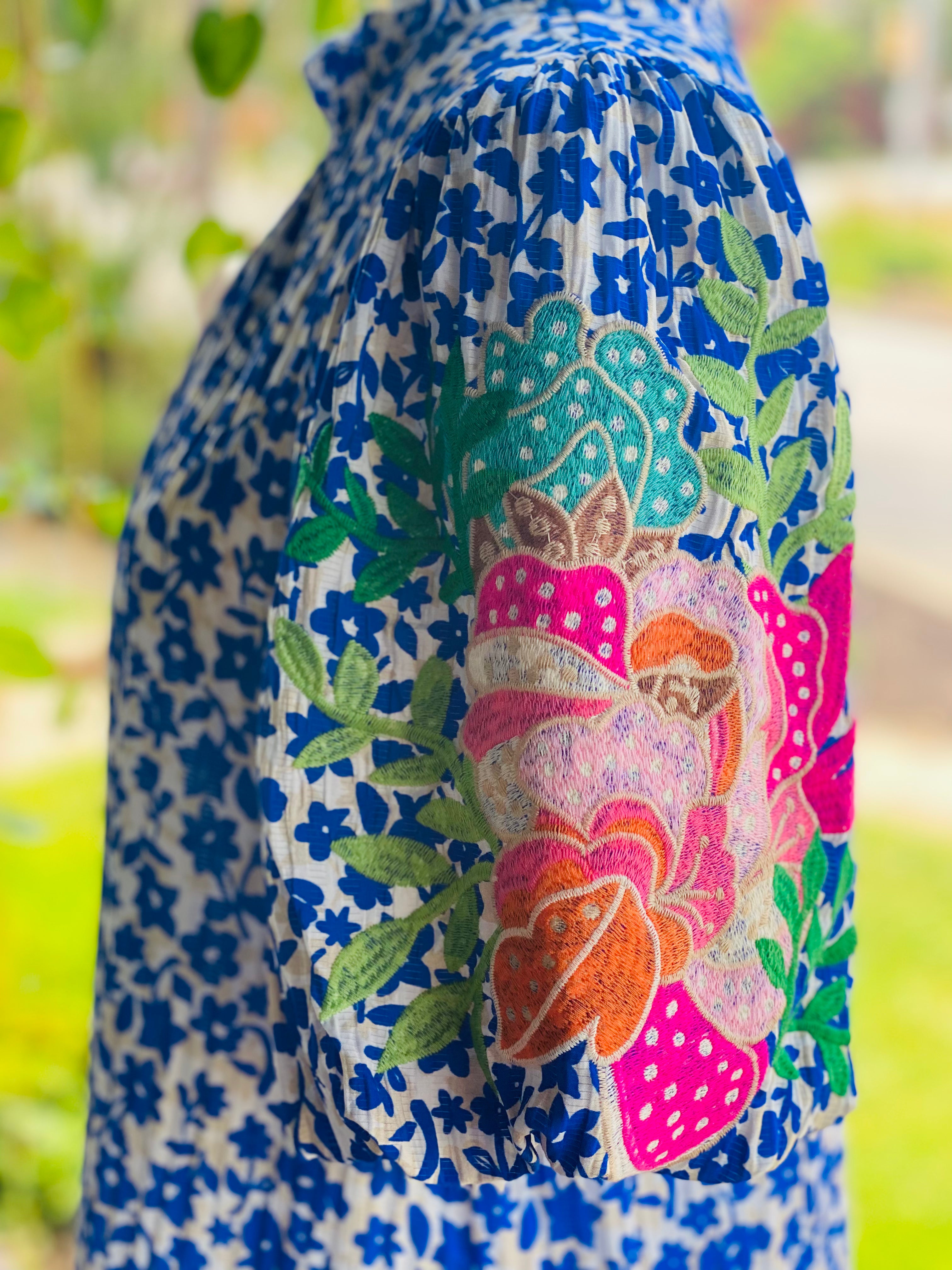 Clare Floral Embroidered Sleeve Flower Print Top