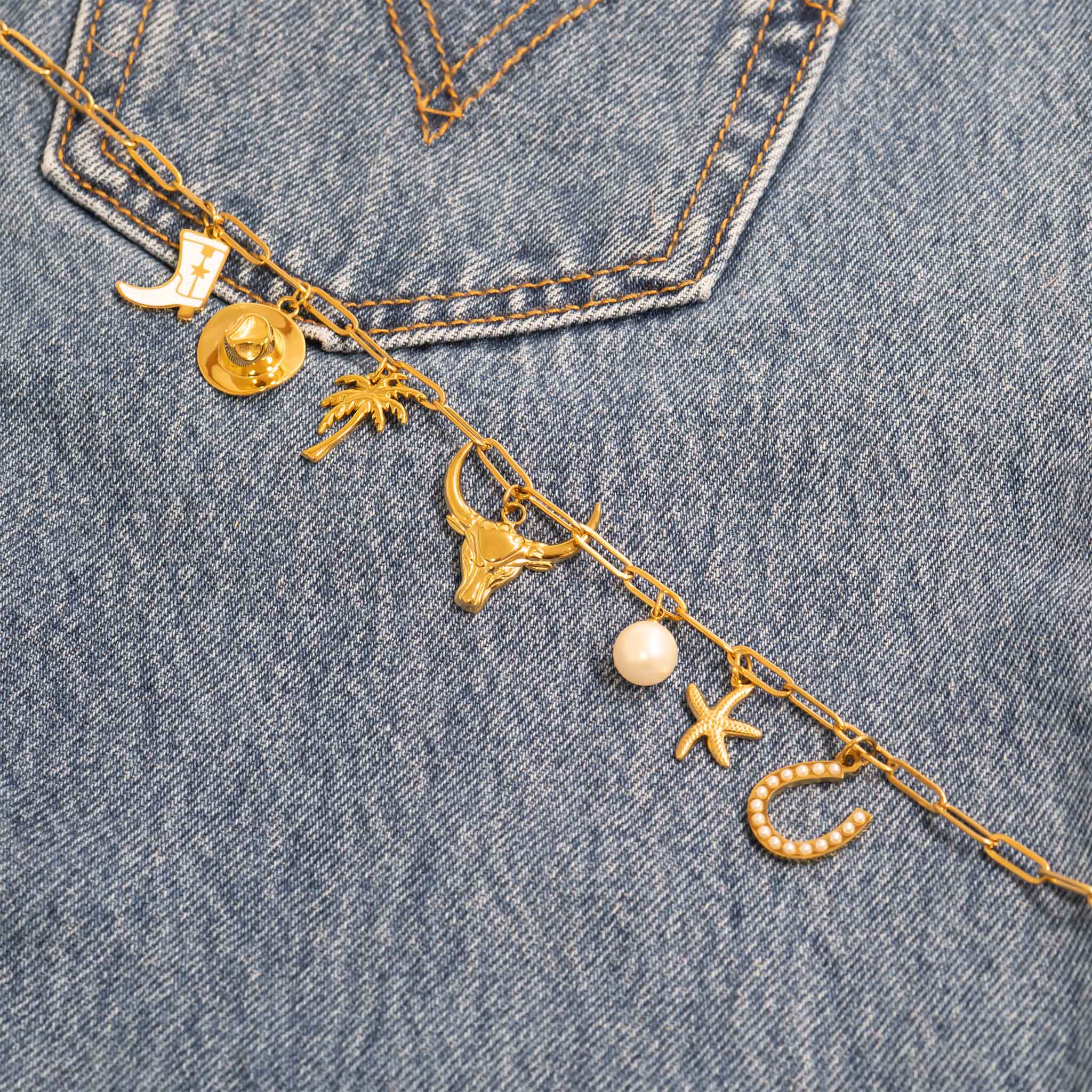 18K Gold Stainless Steel Pearl Beaded Horseshoe Charm