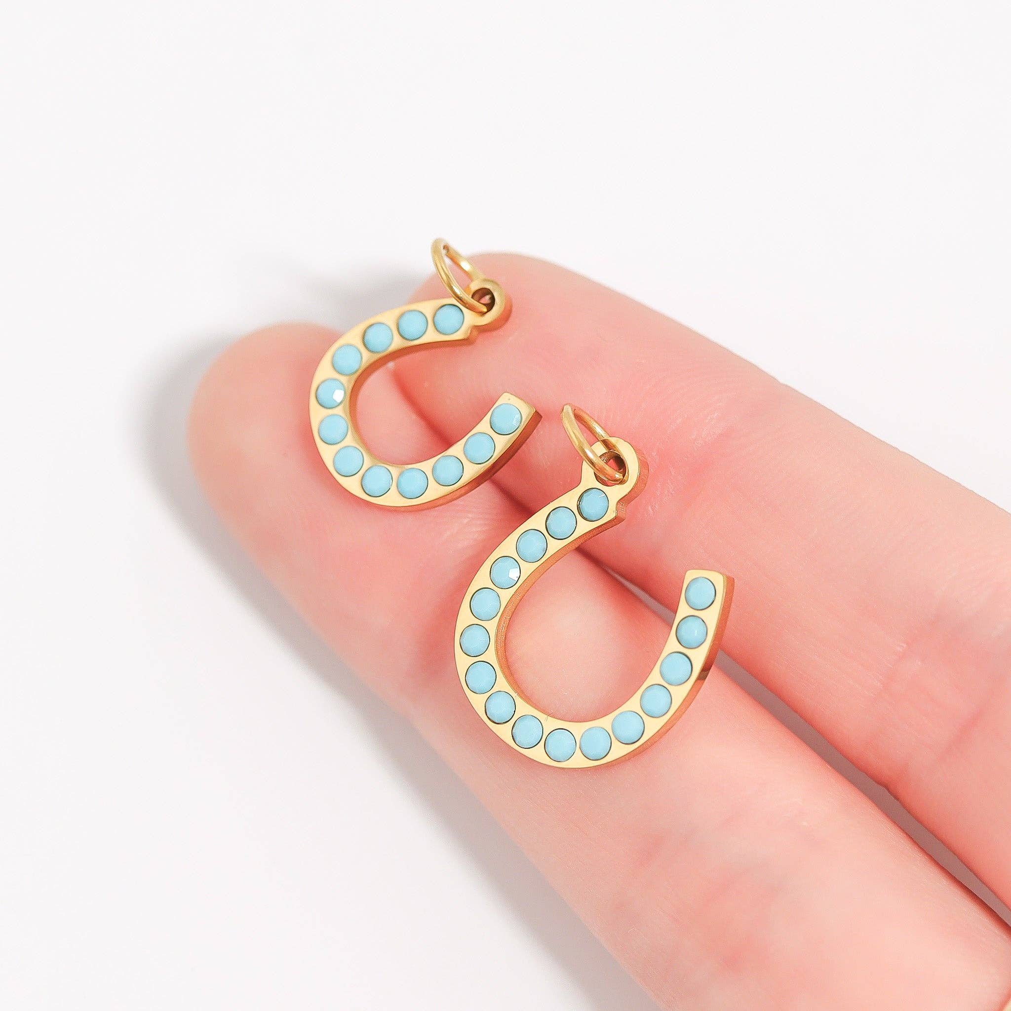 18K Gold Stainless Steel Turquoise Stone Horseshoe Charm
