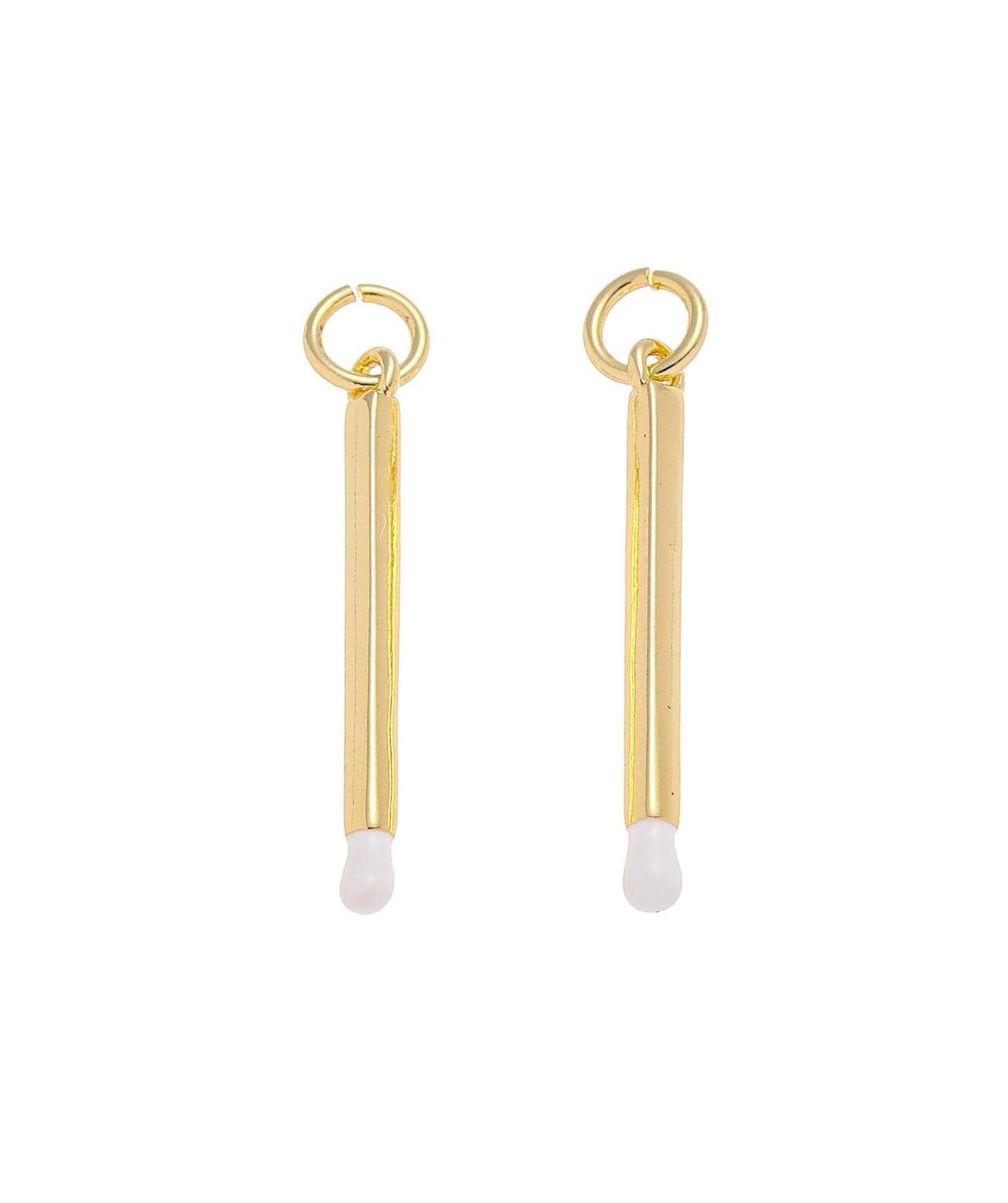 Gold Matchstick Charm with White Enamel