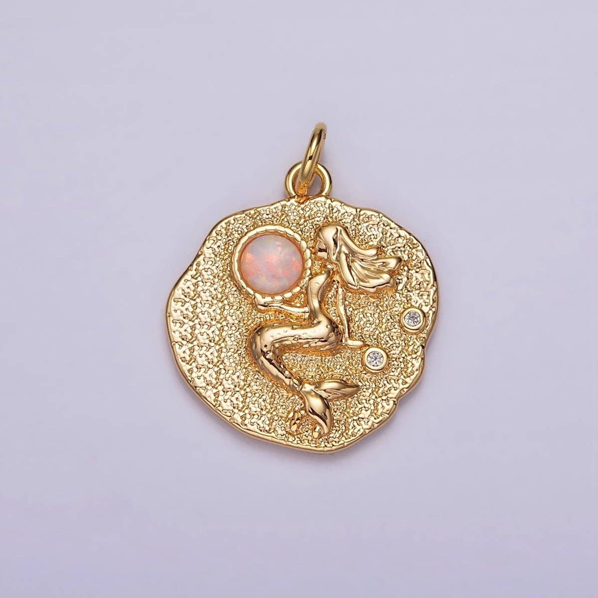 Gemstone Mermaid Stamped Round Charm