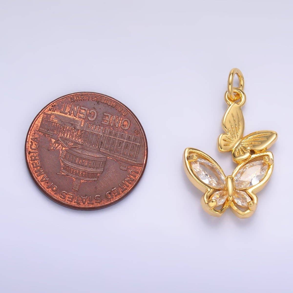 24K Gold Filled CZ Butterfly Double Charm in Gold & Silver | N075