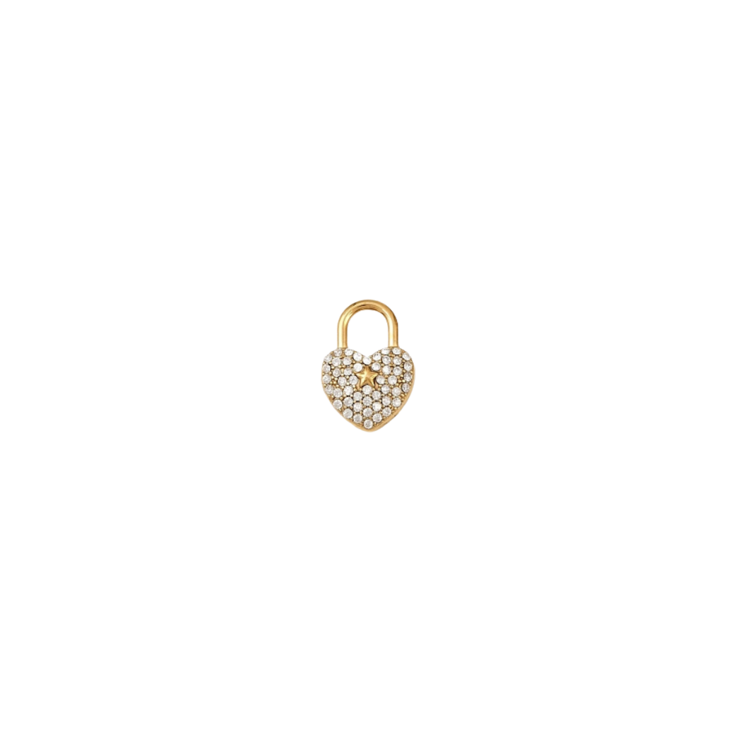 Gold Stellar Cubic Zirconia Heart Lock Charm | Waterproof Stainless Steel