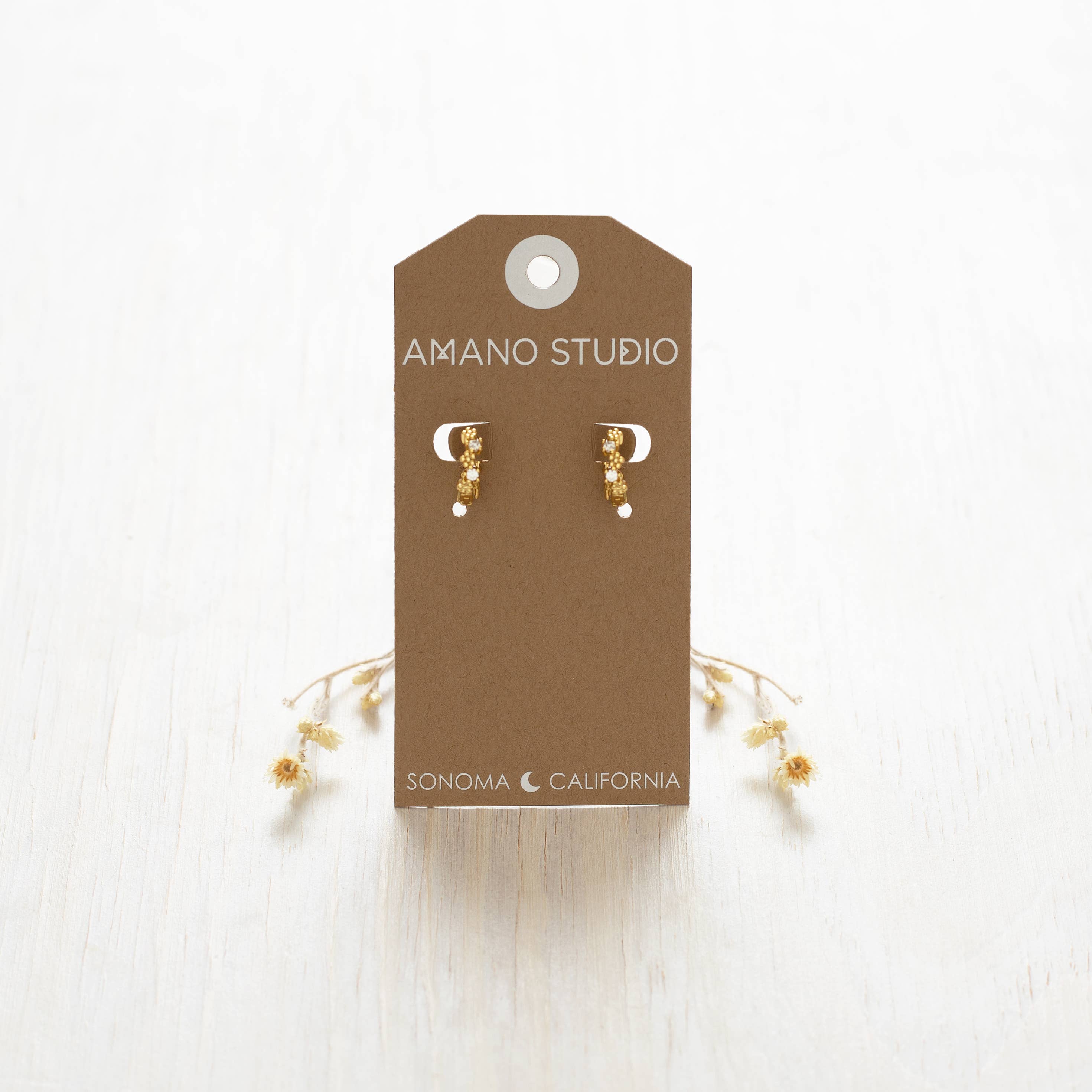 Tiny Flower and CZ Huggie Hoop Earrings