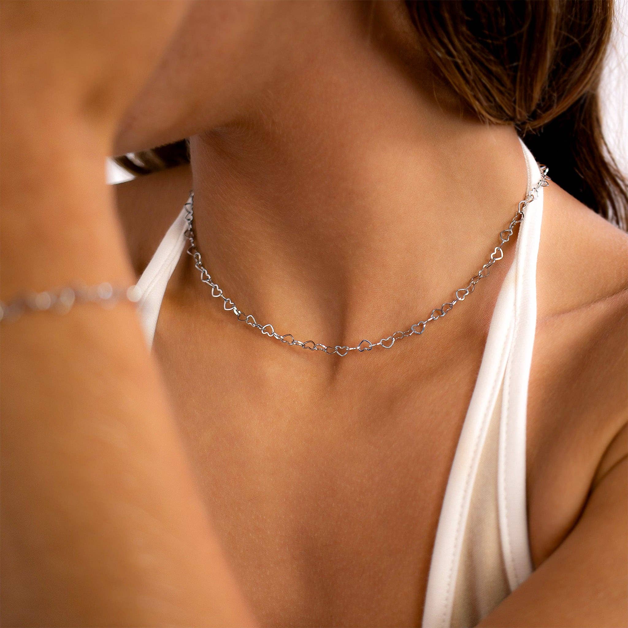 18K Gold PVD Stainless Steel Linked Heart Chain Necklace