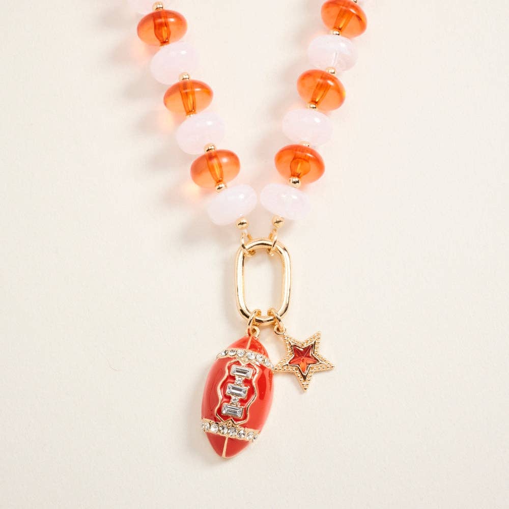 Football Star Stone Pendant Bead Necklace