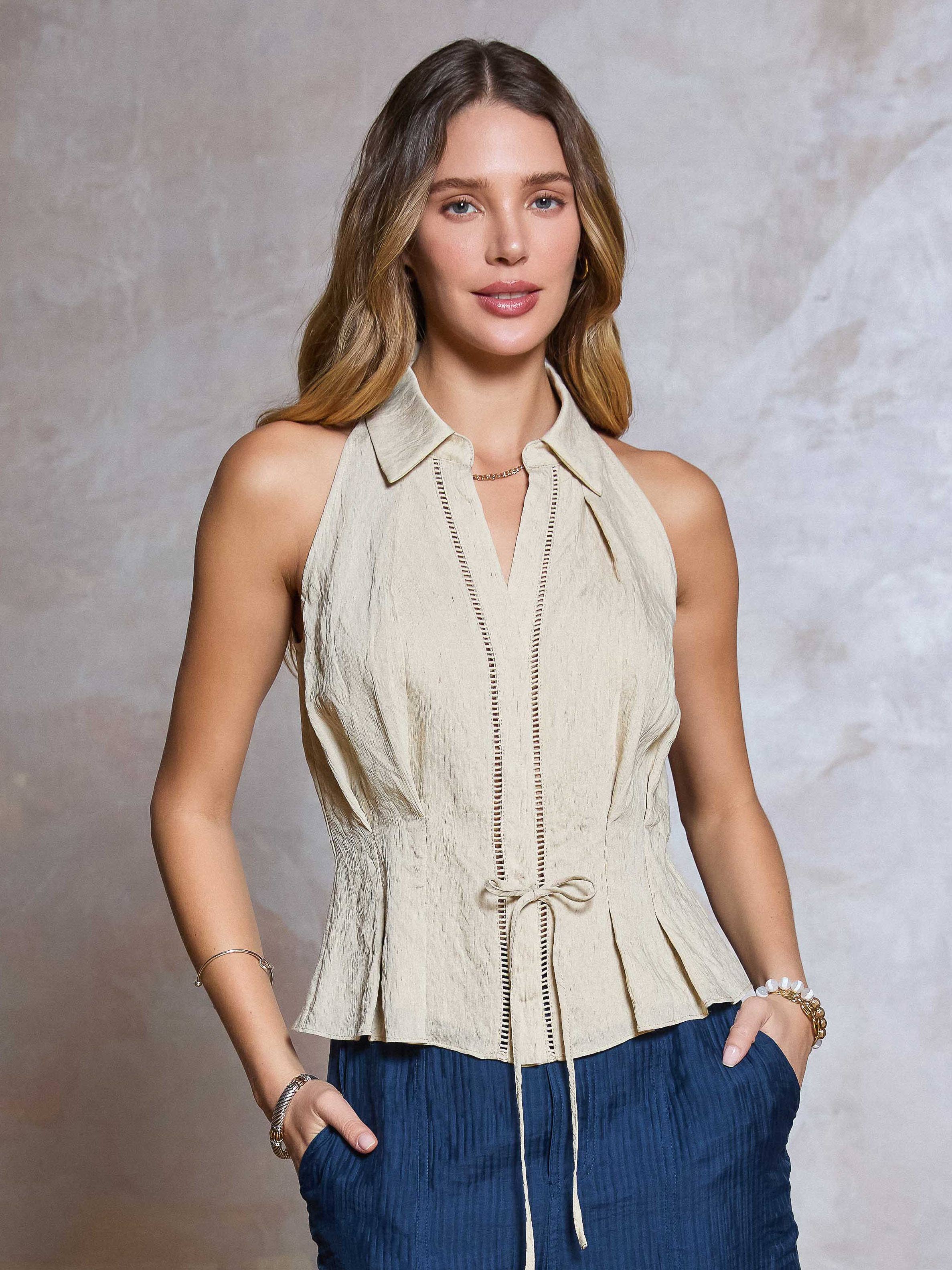 Halter Neck Button Down Shirt Vest