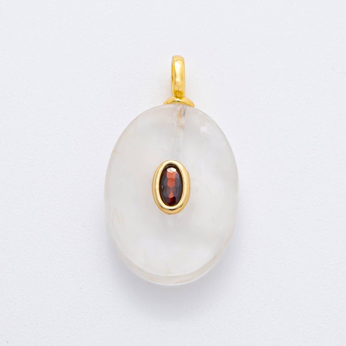 18K Gold Filled CZ Embedded Natural Gemstone Oval Charm | N720 - N741