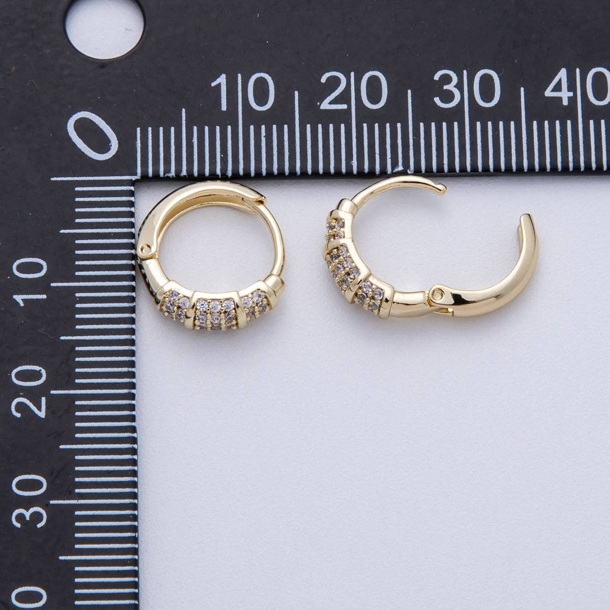 14K Gold Filled 13mm Clear Micro Paved CZ Geometric Cartilage Huggie Earrings | Earrings-00150