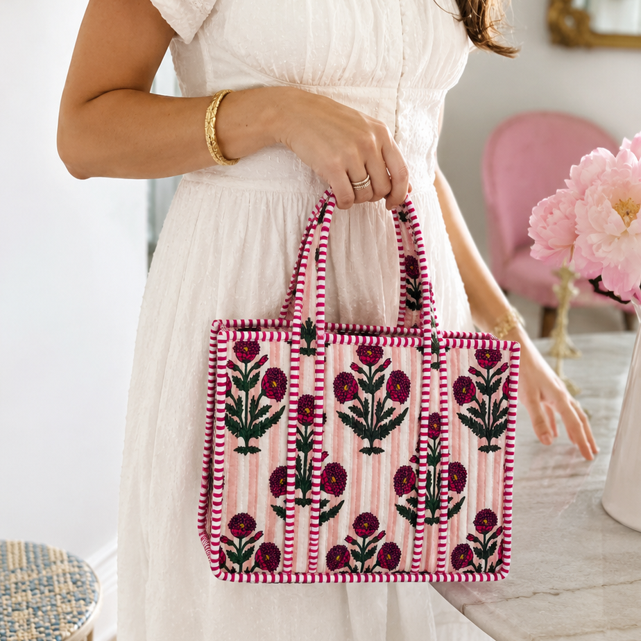 Stripe Floral Quilted Bag Print