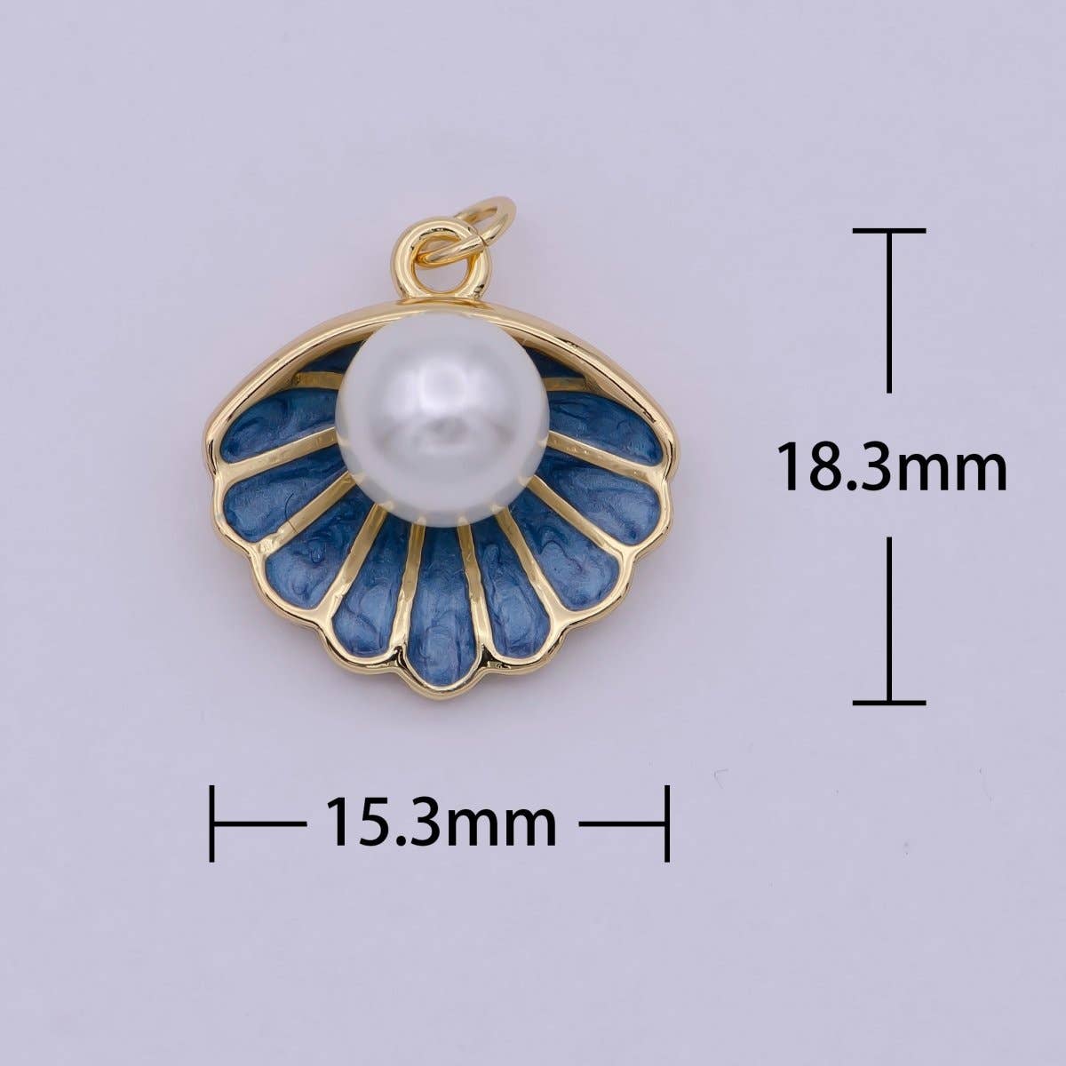 Shell Pearl Charm Blue Enamel Clam Pendant