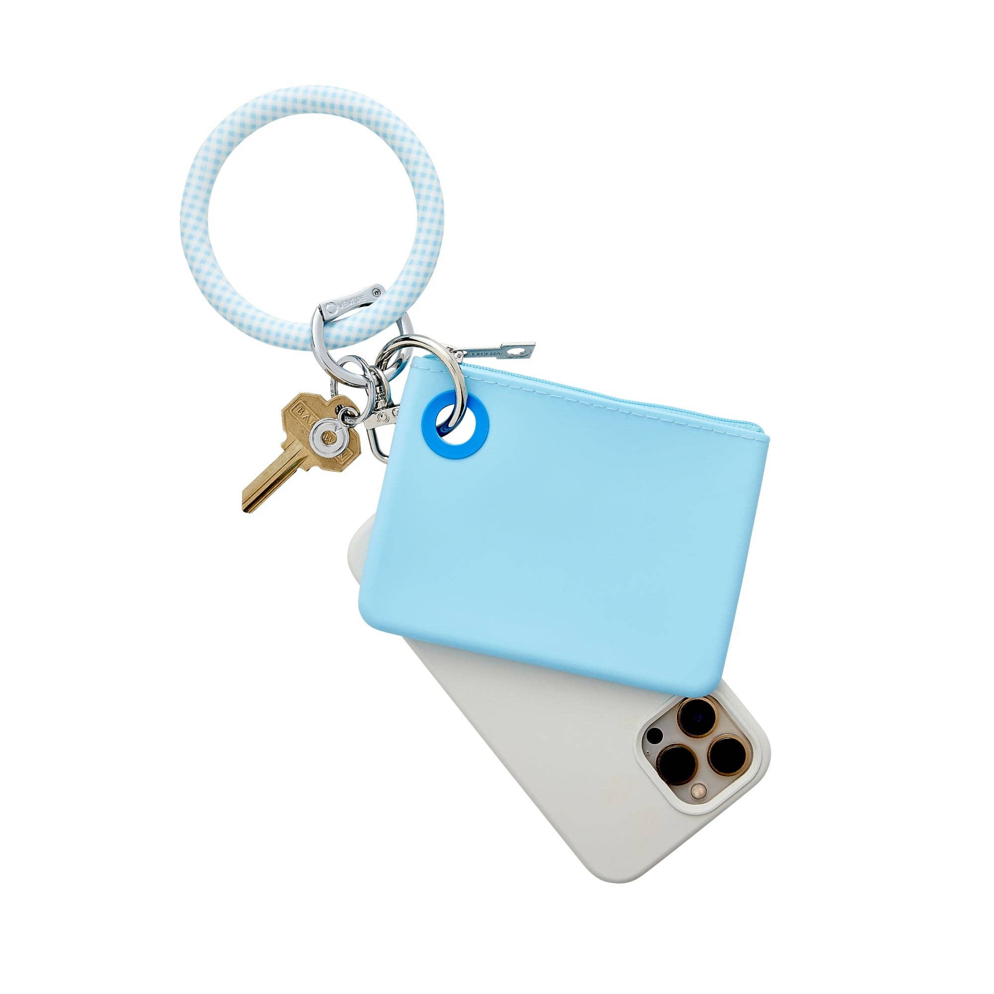 Silicone Big O® Key Ring - Gingham Sweet Carolina Blue
