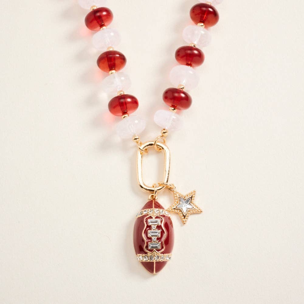 Football Star Stone Pendant Bead Necklace