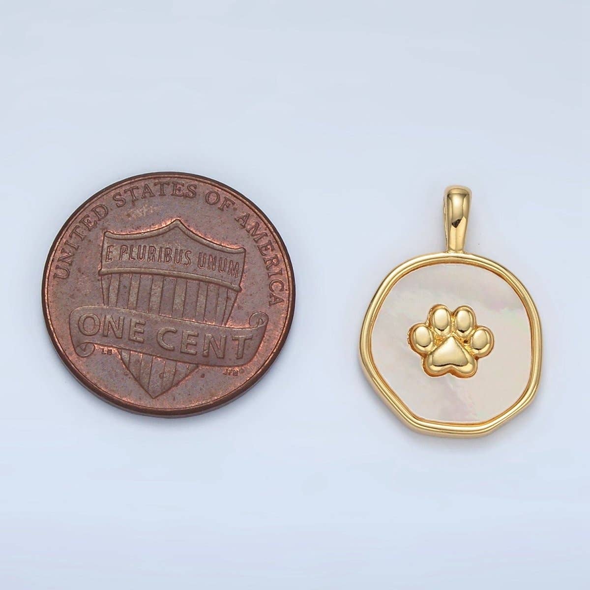24K Gold Filled Pet Paw Print Shell Pearl Stamped Round Pendant