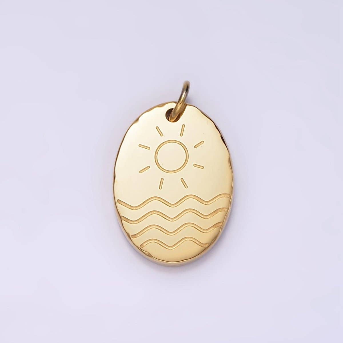 Sun Water Engraved Oval Charm