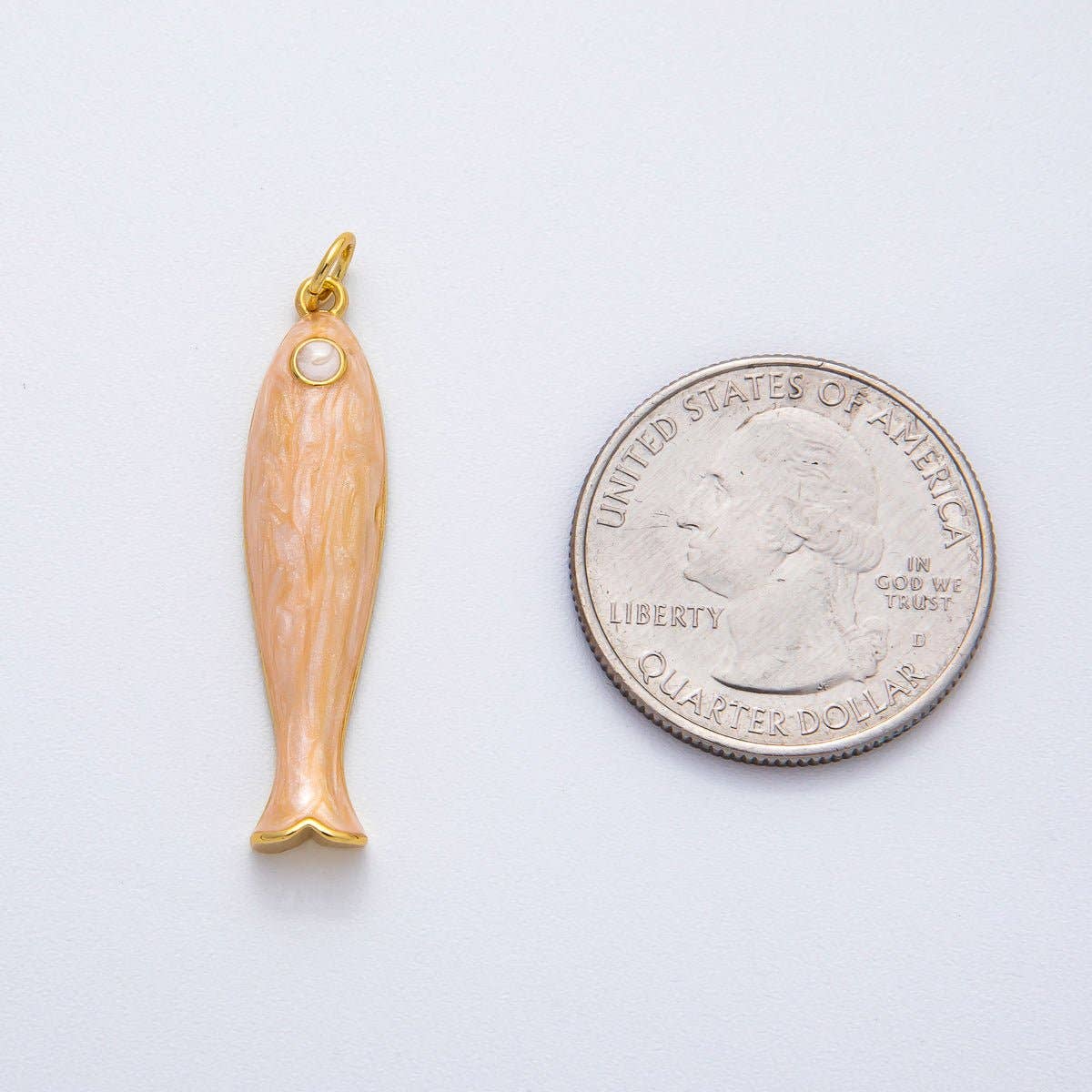 18K Gold Filled 38mm Blue, Champagne Enamel Fish Sardine Charm | AF1309