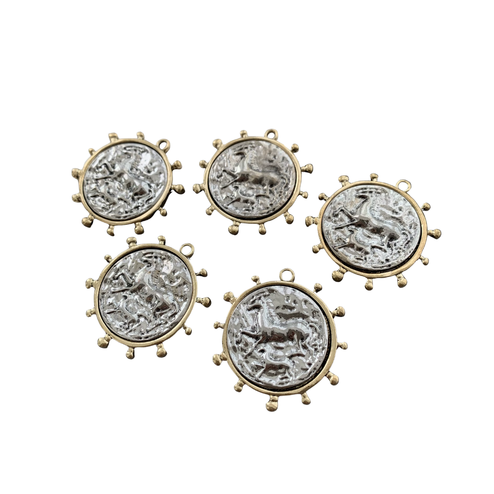 Equestrian Coin Charm - 14k Gold Plated Brass