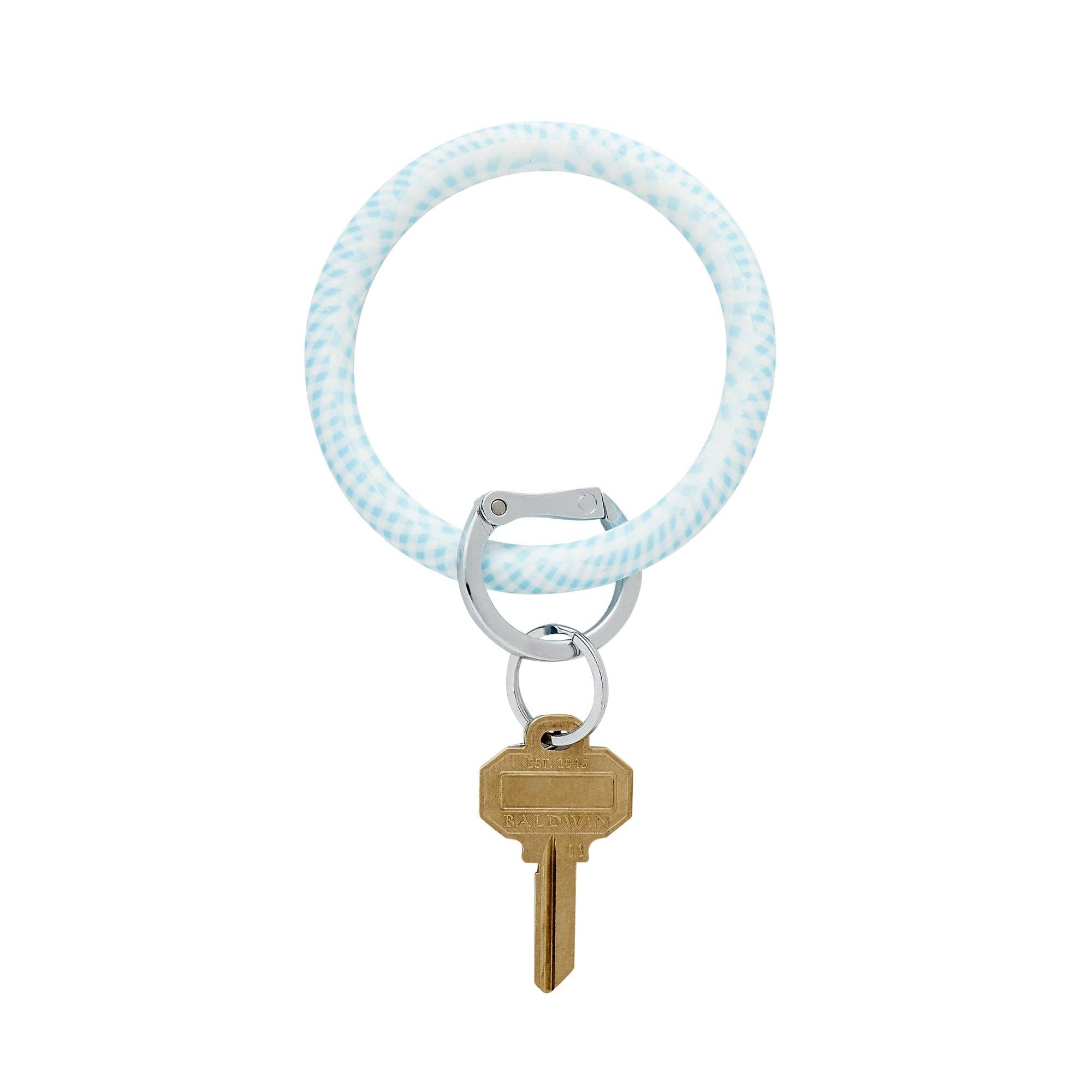 Silicone Big O® Key Ring - Gingham Sweet Carolina Blue