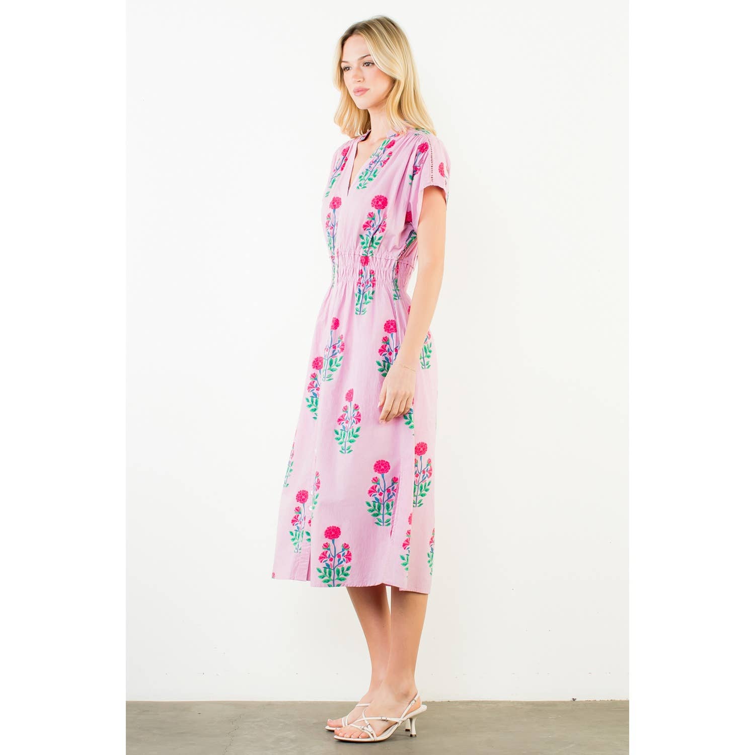 Short Sleeve Floral Print Midi Dress
