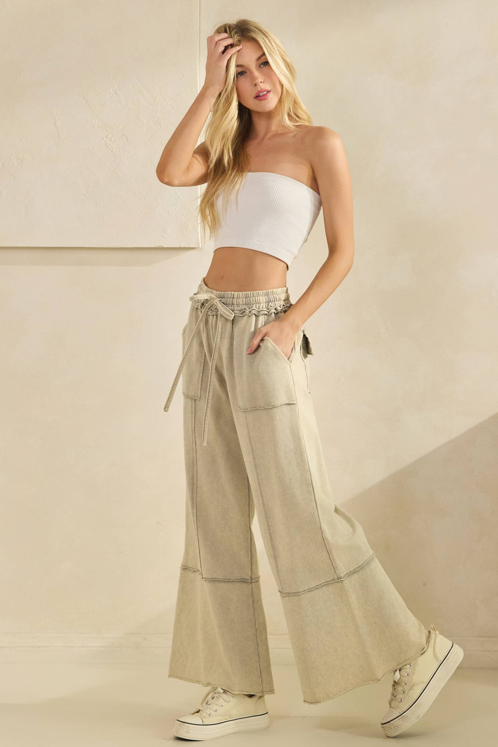 MINERAL WASHED TERRY KNIT PANTS