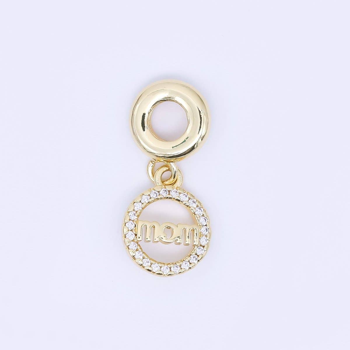 24K Gold Filled "MOM" Paved Round Drop Rondelle Charm