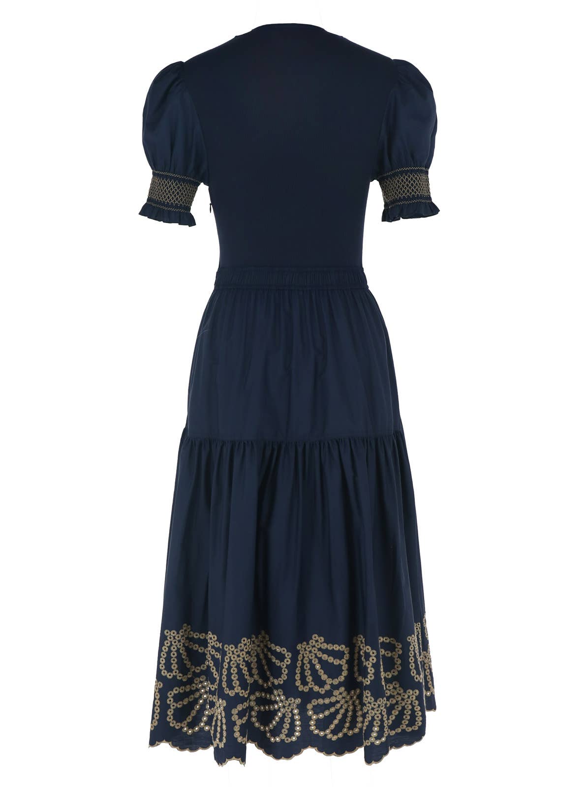 Embroidery Knit Woven Combo Midi Dress