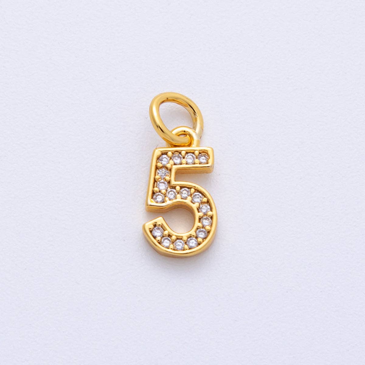 24K Gold Filled 14mm Number 0-9 Clear Micro Paved CZ Charm