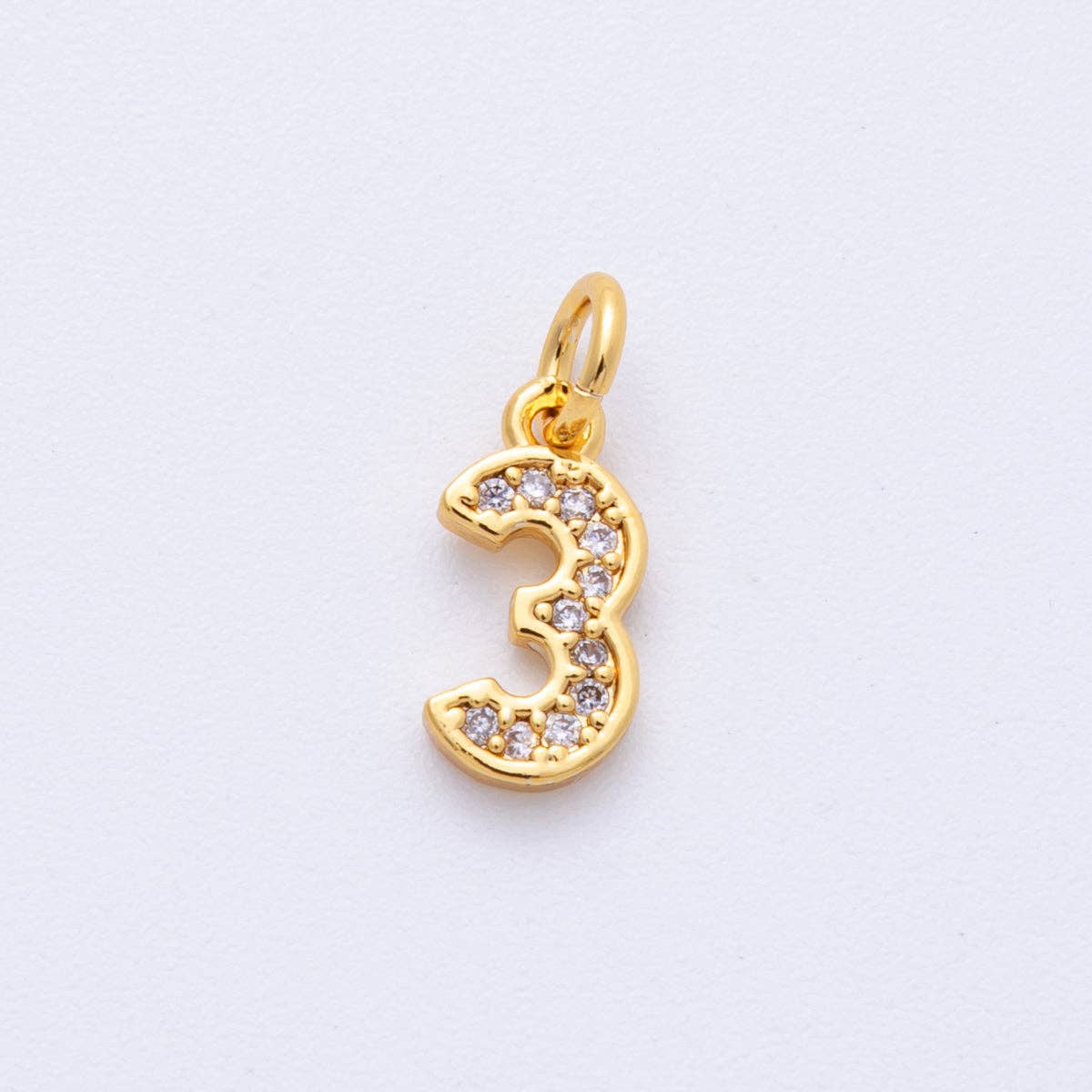 24K Gold Filled 14mm Number 0-9 Clear Micro Paved CZ Charm