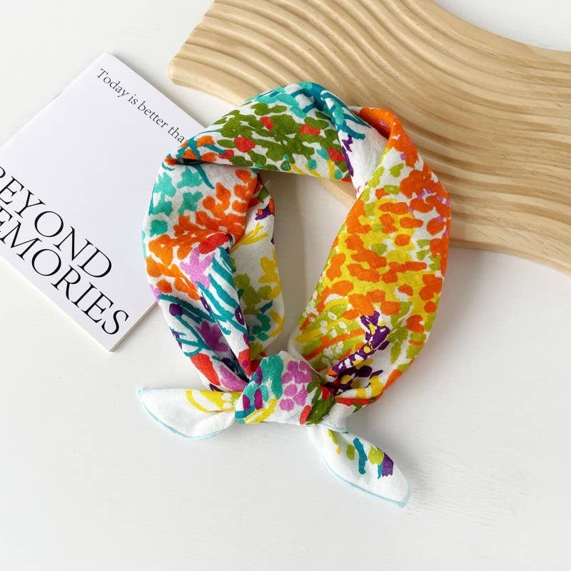 COTTON FLORAL PRINT SILKY FEELING BANDANA SCARF