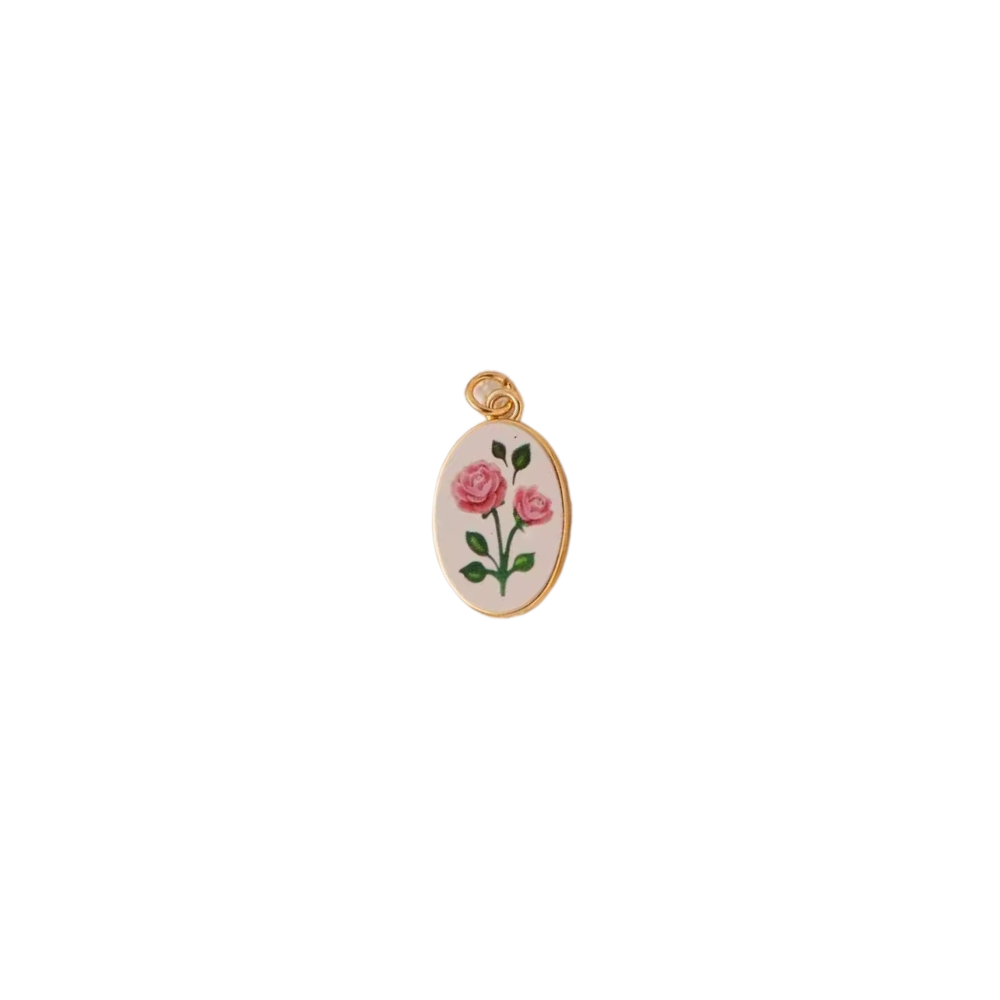Handpainted Floral Tile Charm - Stainless Steel