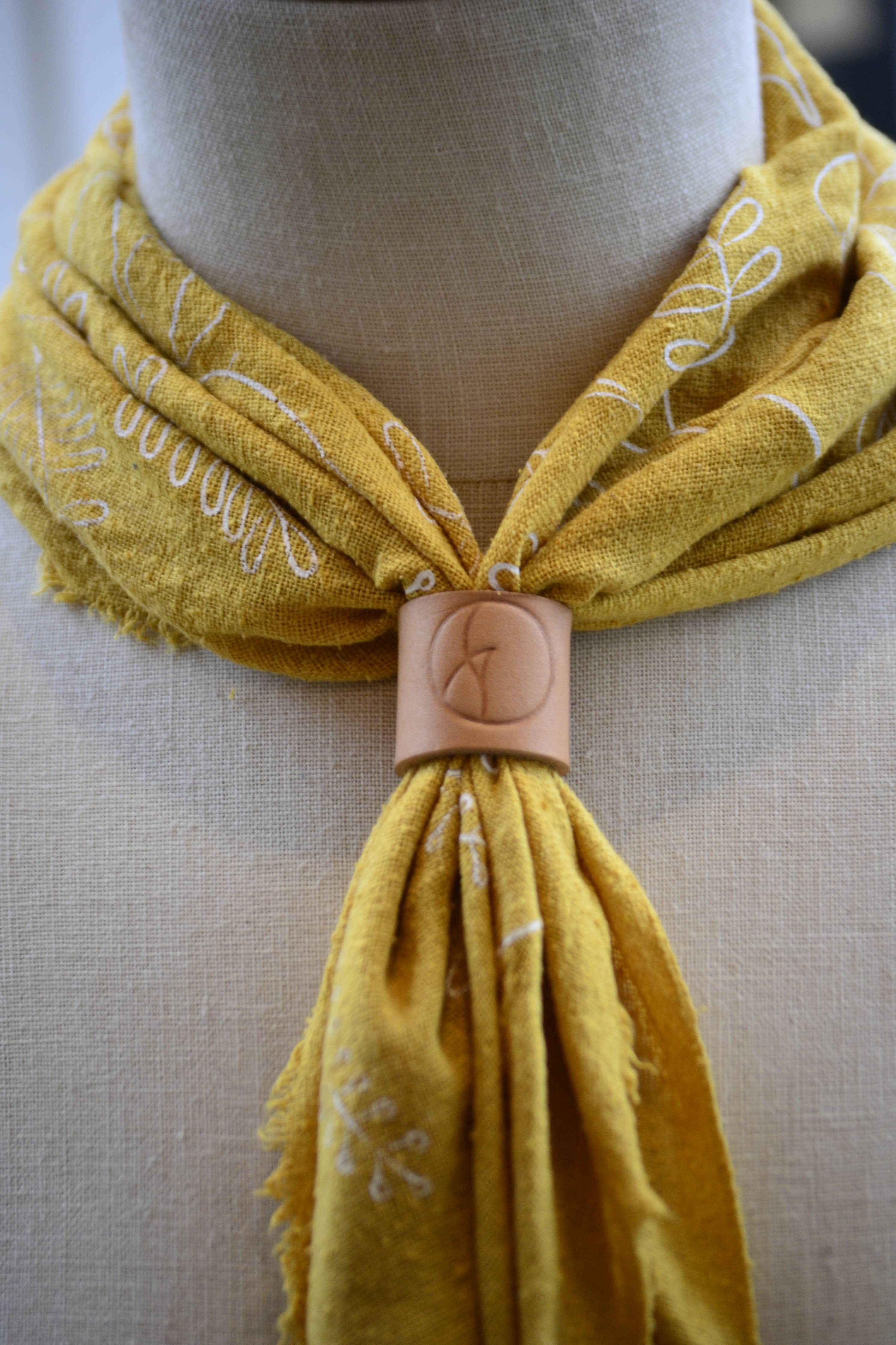 Desert Gold Botanical Print Naturally Dyed Bandana (white)
