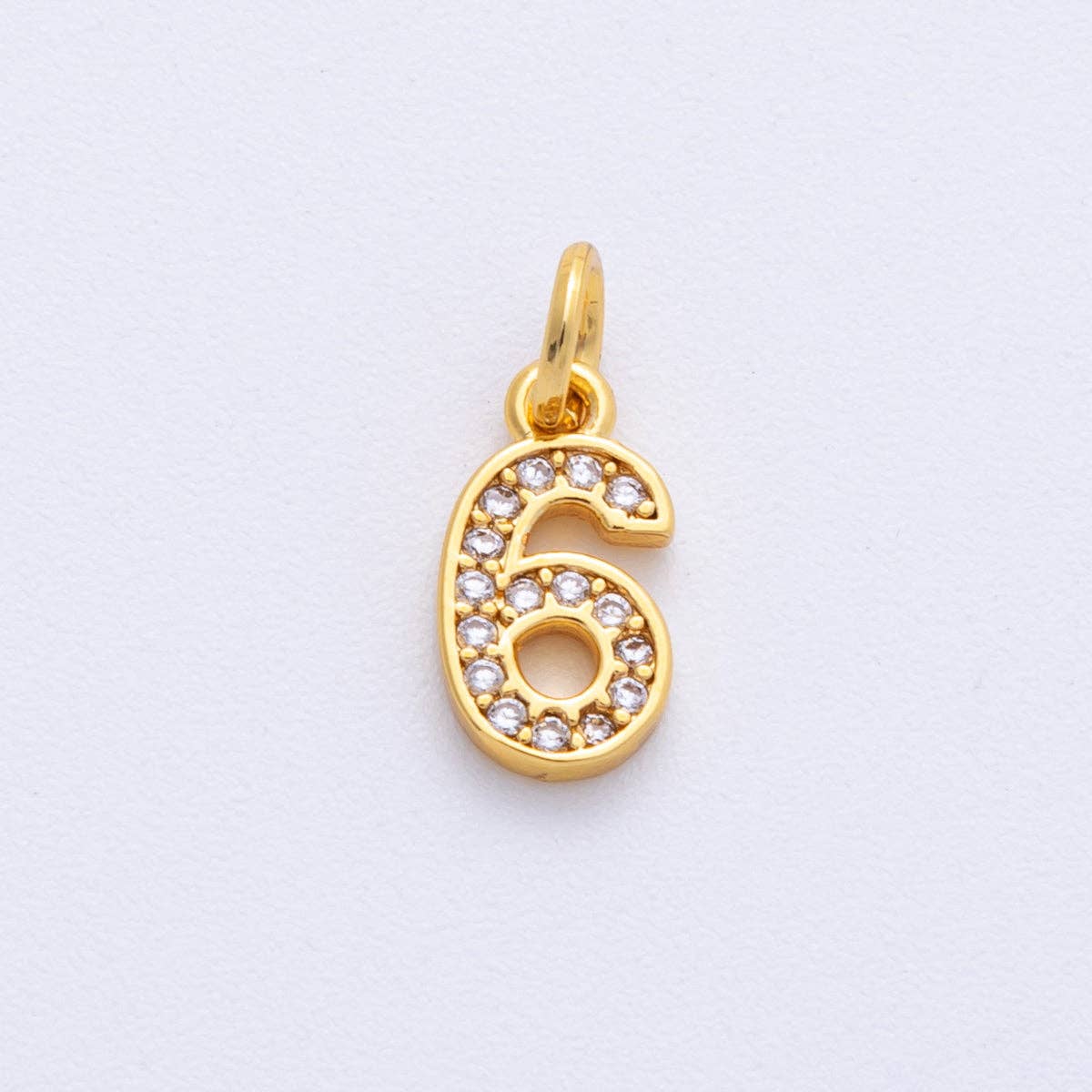 24K Gold Filled 14mm Number 0-9 Clear Micro Paved CZ Charm