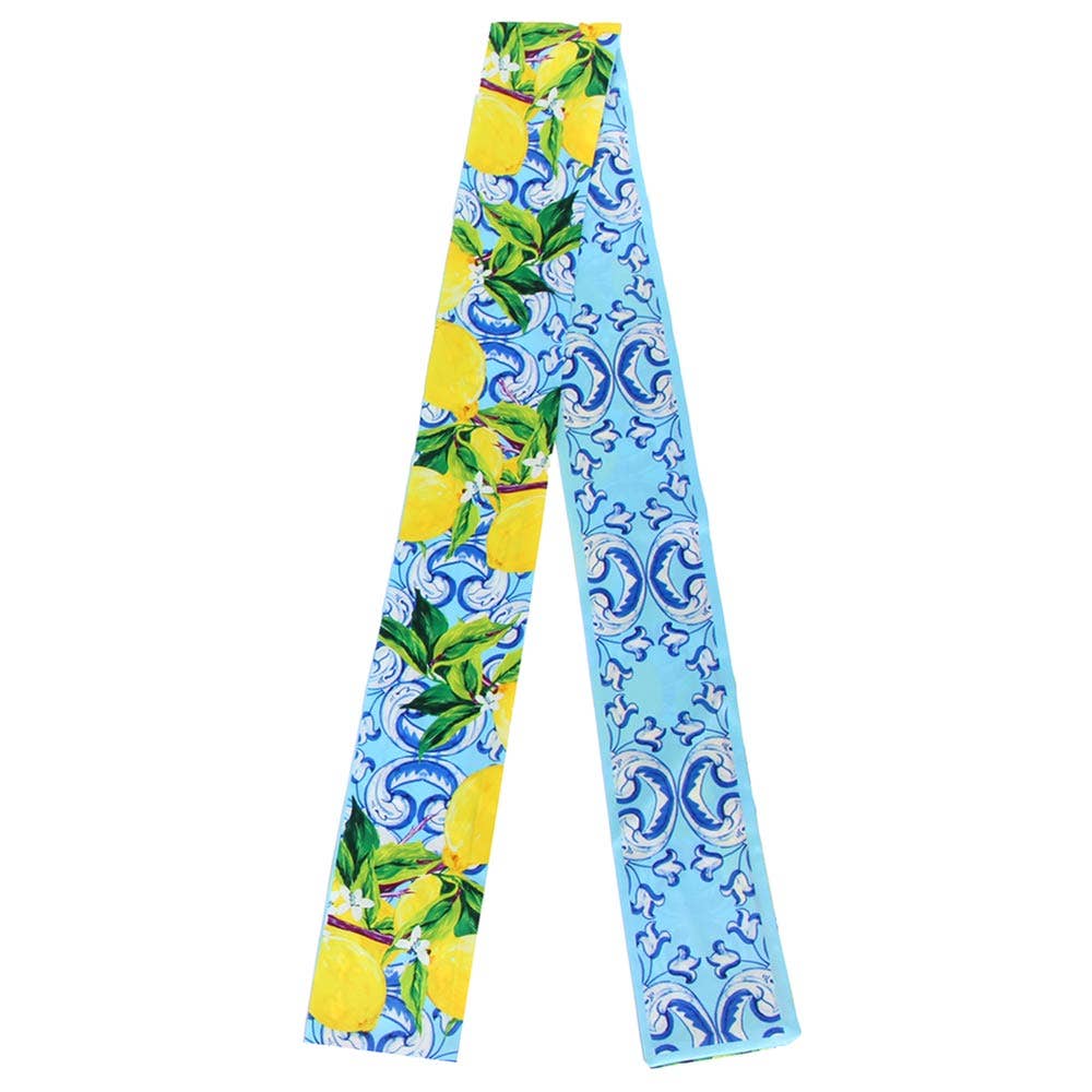 Lemon and Scroll Pattern Twilly Skinny Scarf