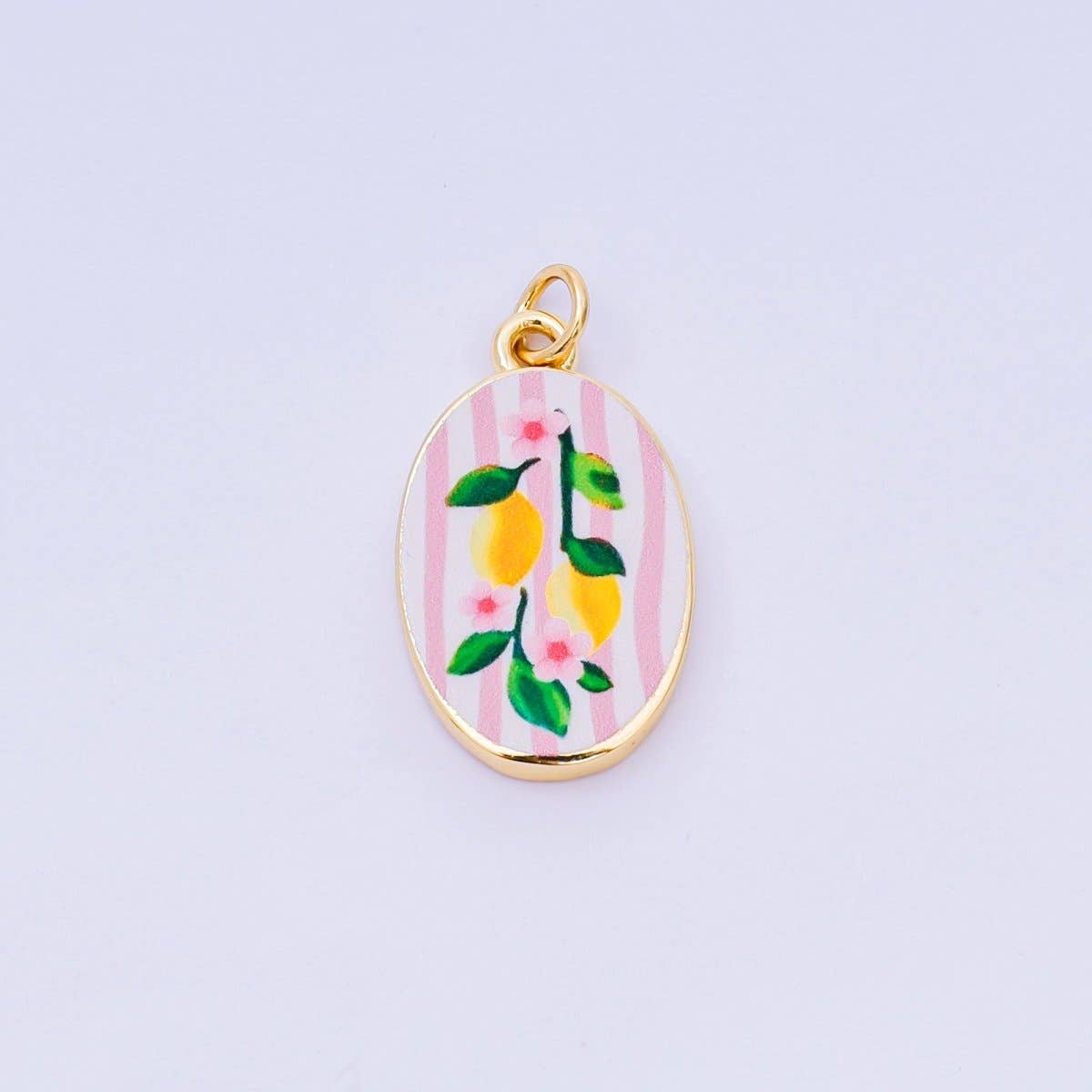 24K Gold Filled Enamel Art Oval Spring Charm in Flower, Butterfly, & Nature