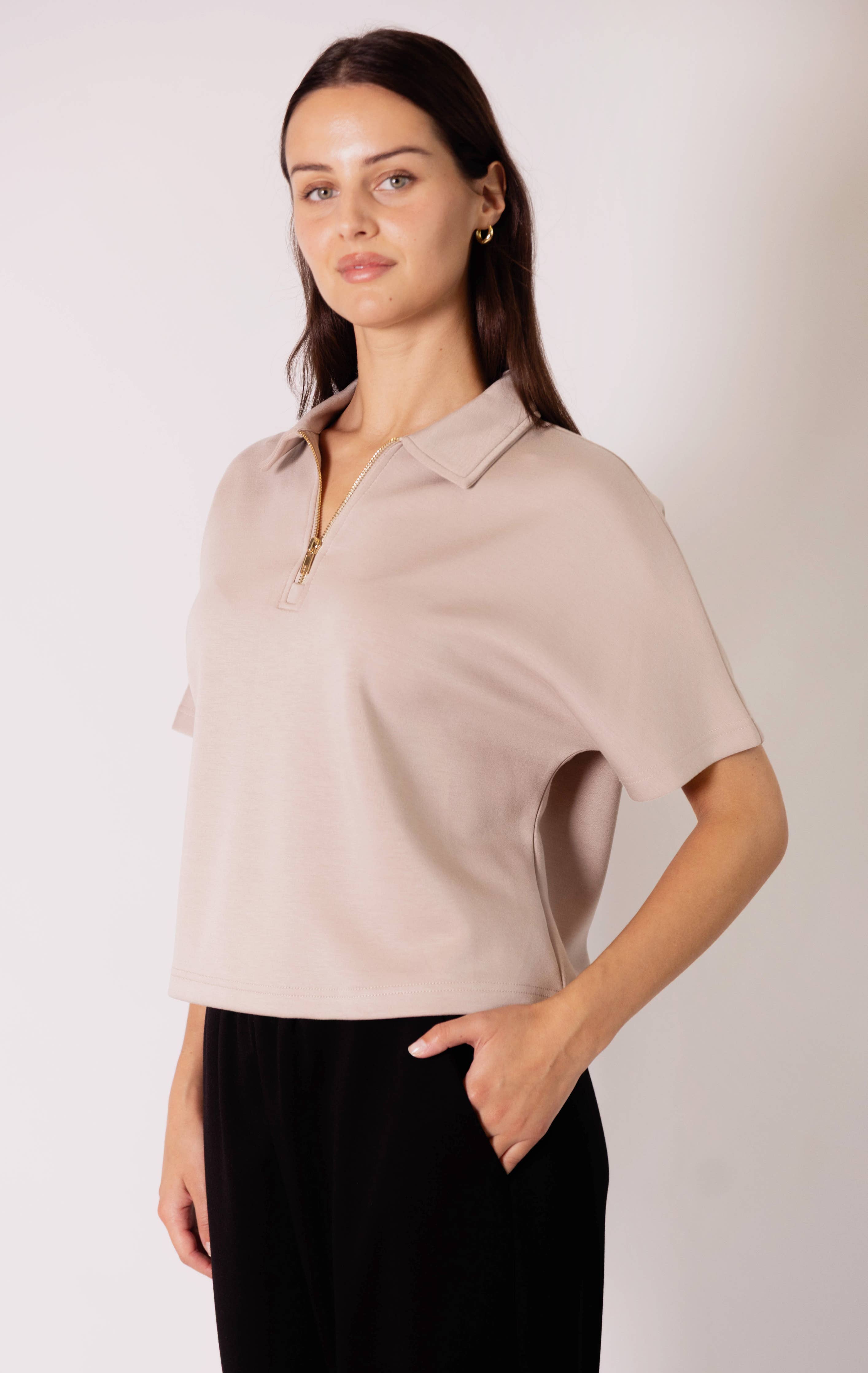 Butter Modal Short Sleeve Quarter Zip Top
