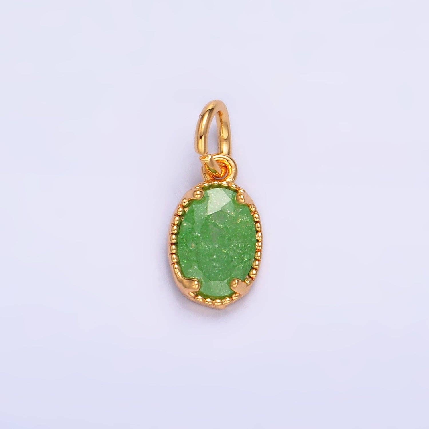 24K Gold Filled Green, Pink, Fuchsia Glitter CZ Oval Charm | W280 W281