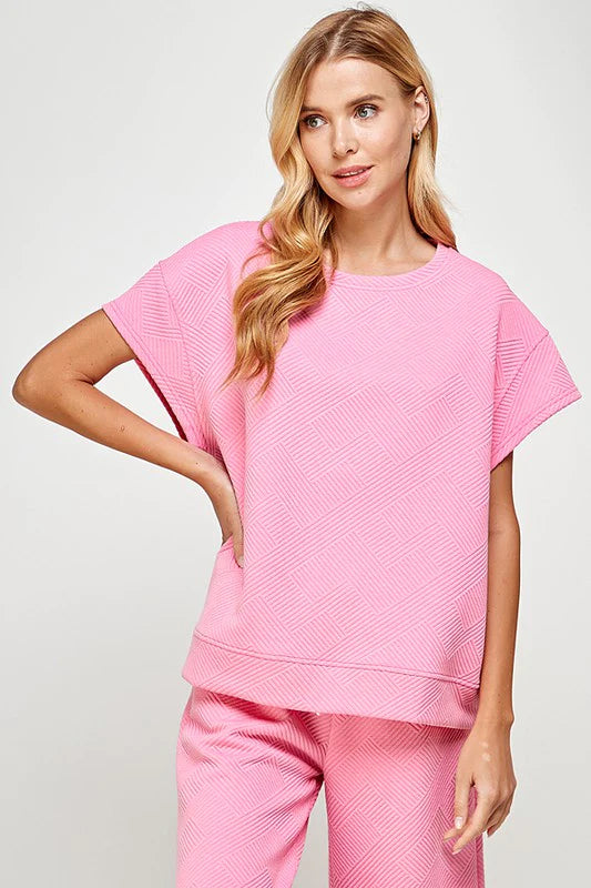 Textured Short Sleeve Sweatshirt Top