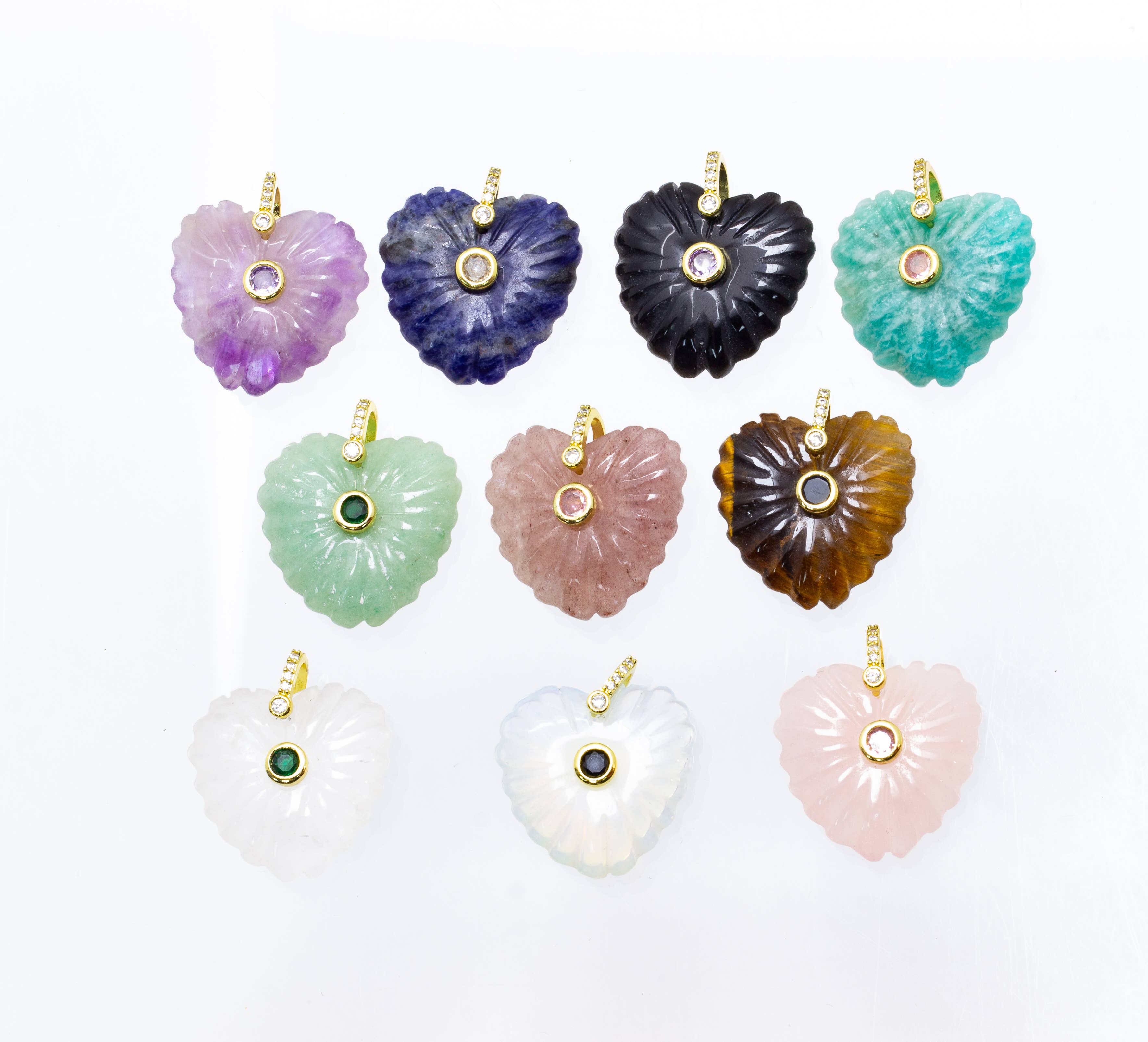 Heart Gemstone with cz bezel embellishment GSFNEW