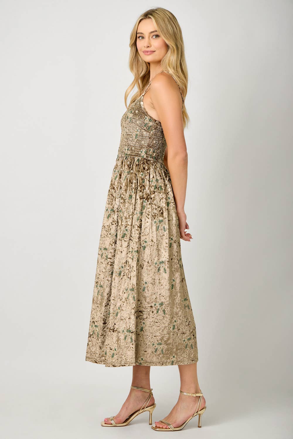 Embroidered Velvet Smocked Dress