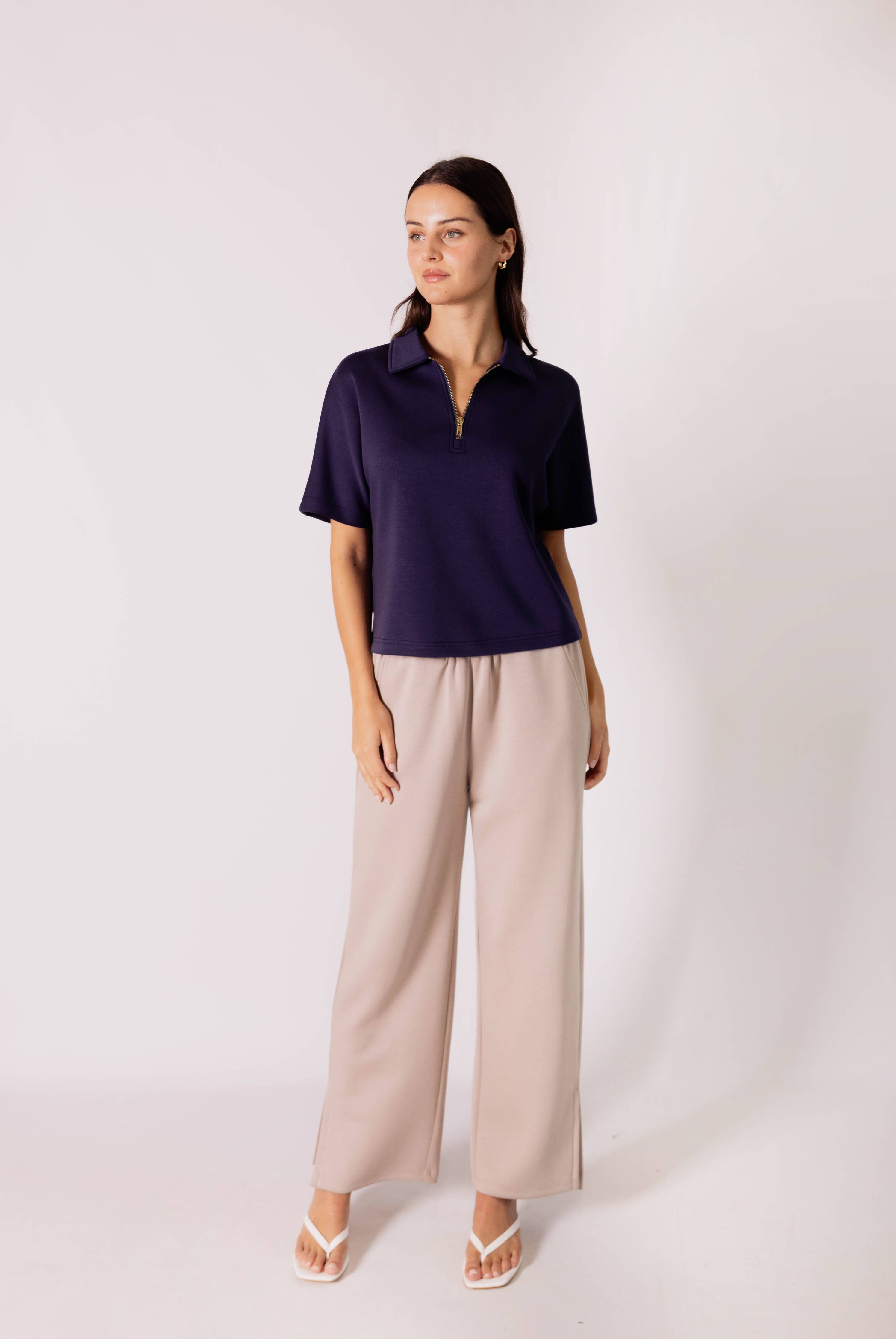 Butter Modal Short Sleeve Quarter Zip Top