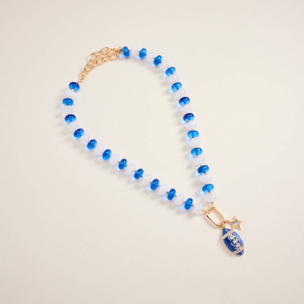 Football Star Stone Pendant Bead Necklace