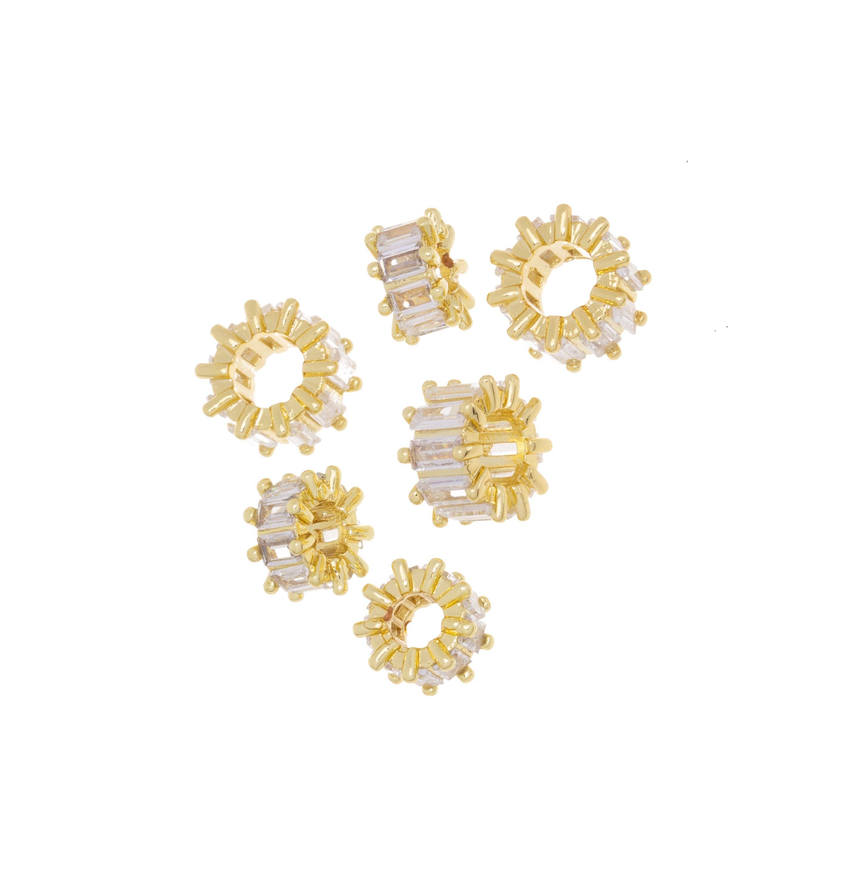 Gold Round Gear CZ Spacer for Bracelet & Necklace